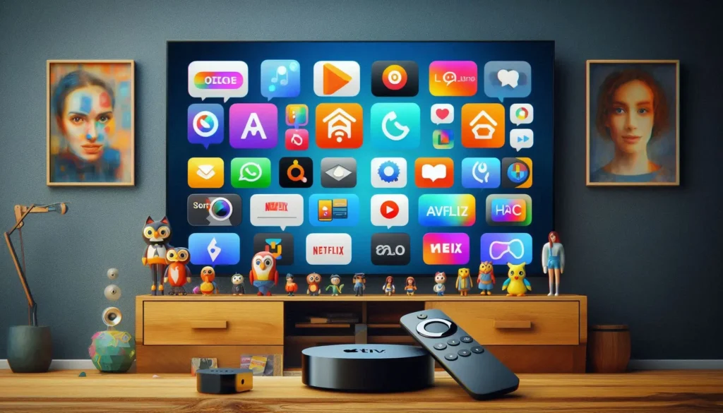 A TV screen displaying various communication apps available on Amazon Fire Stick.